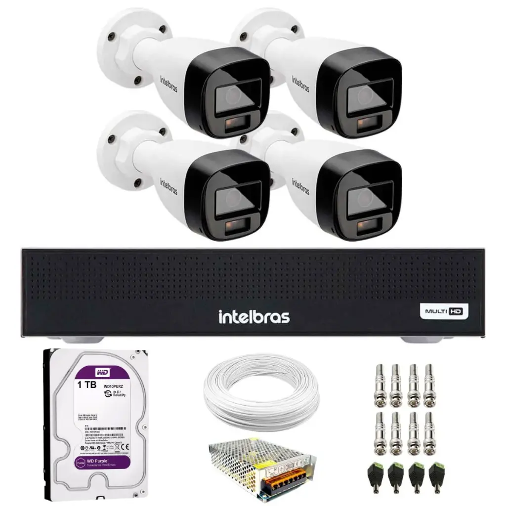 Kit CFTV Intelbras 4 Câmeras Full Color Full HD 1080p + DVR 4 Canais com HD 1TB