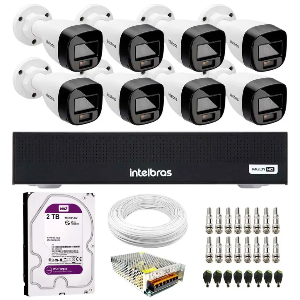 Kit CFTV Intelbras 8 Câmeras Full Color 1080p + DVR 8 Canais com HD 1TB