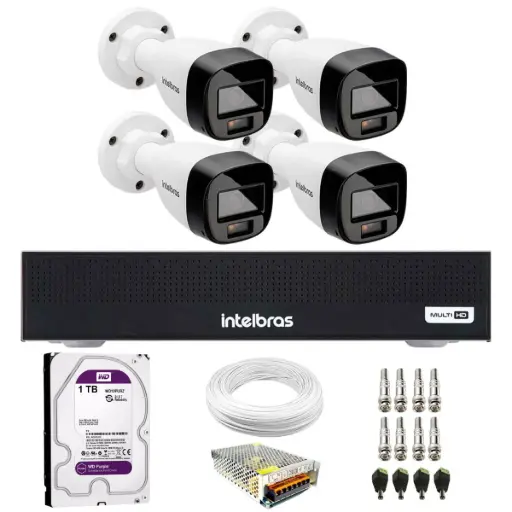 Kit CFTV Intelbras 4 Câmeras Full Color Full HD 1080p + DVR 4 Canais com HD 1TB